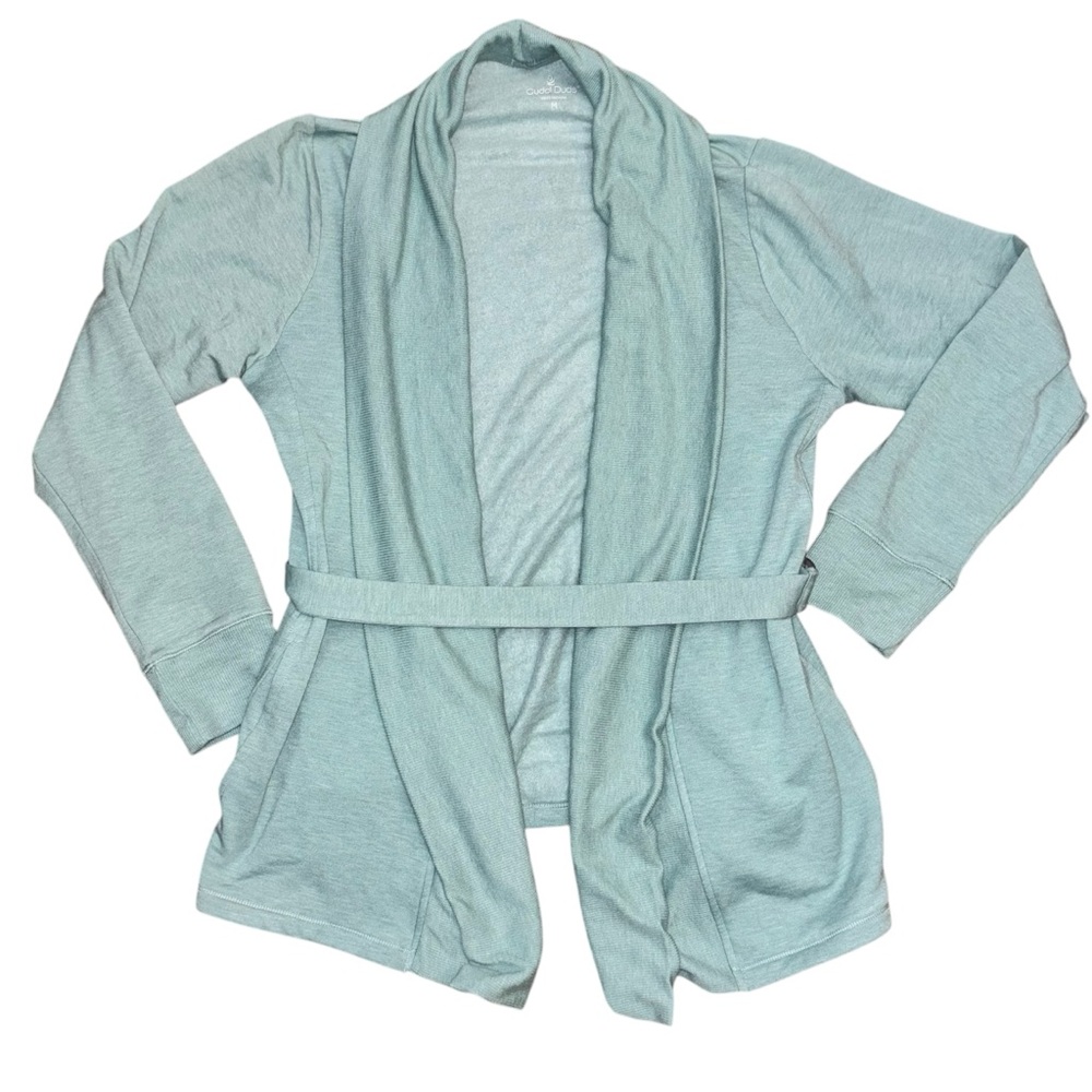 Cuddl Duds light teal fleece lined cardigan wrap M great condition